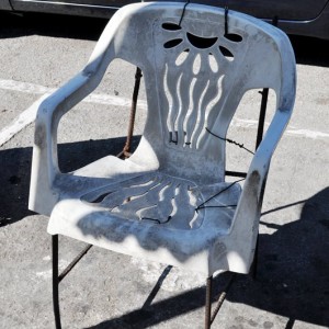 Monobloc plastic chairs + metal bar chairs